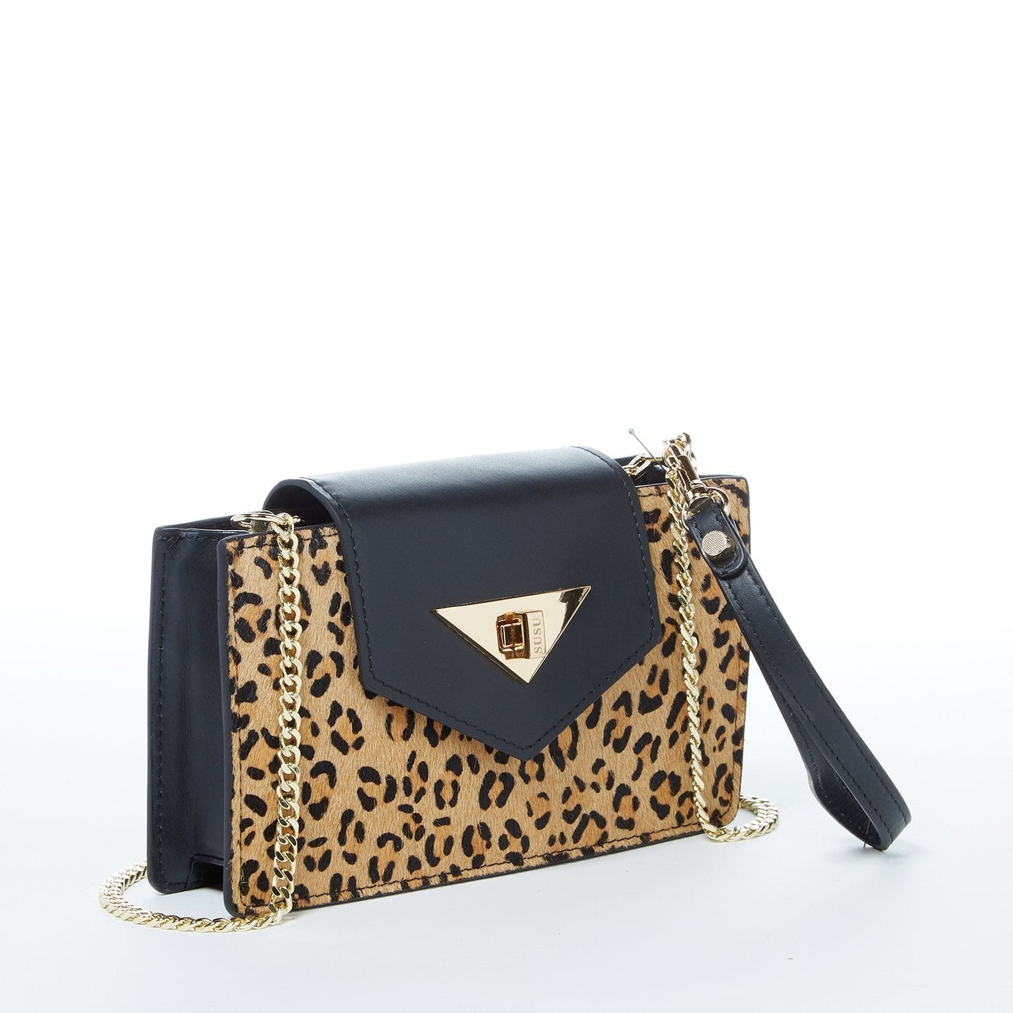 SUSU Mini Crossbody Bag Small Leather Leopard Black Purse Wristlet