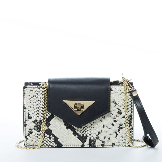 SUSU Mini Crossbody Bag Small Leather Snakeskin Black Purse Wristlet