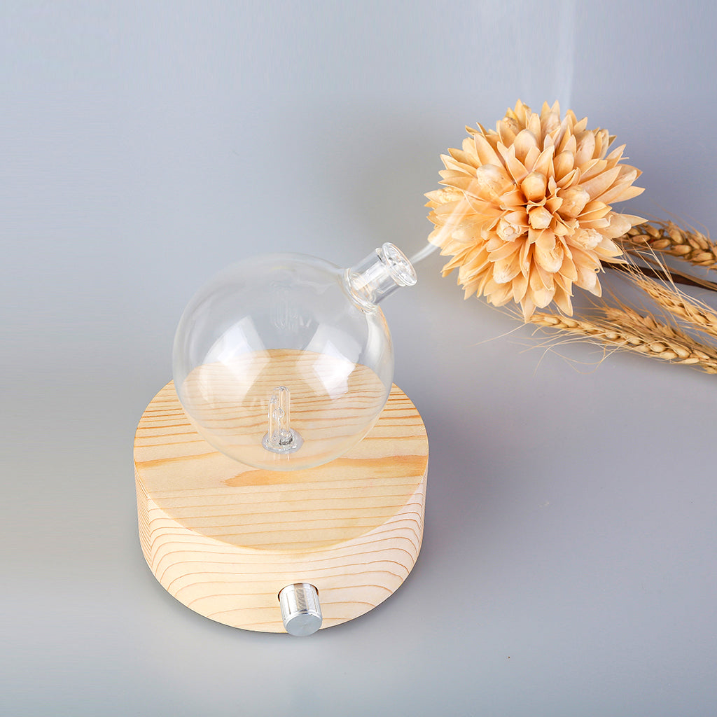Geometry Round Waterless Essential Oil Diffuser | Wood and Glass
