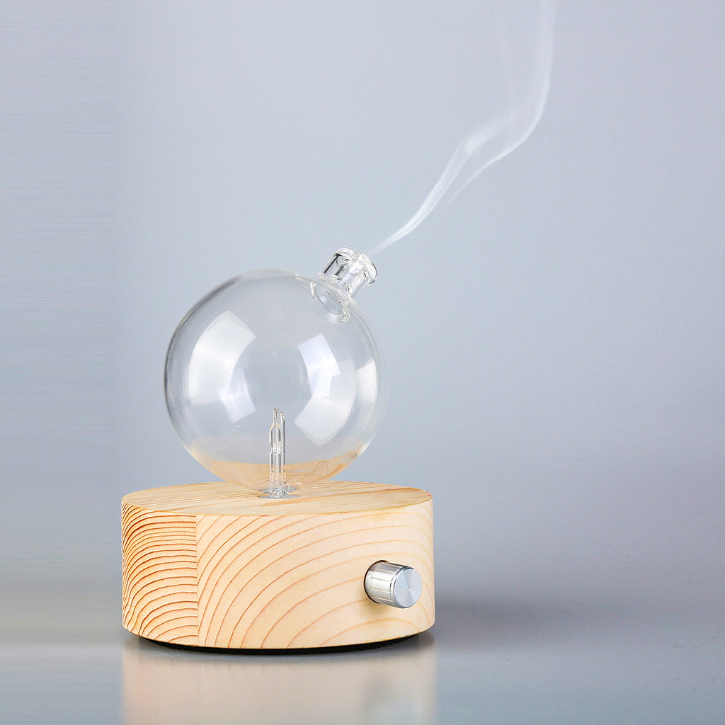 Geometry Round Waterless Essential Oil Diffuser | Wood and Glass