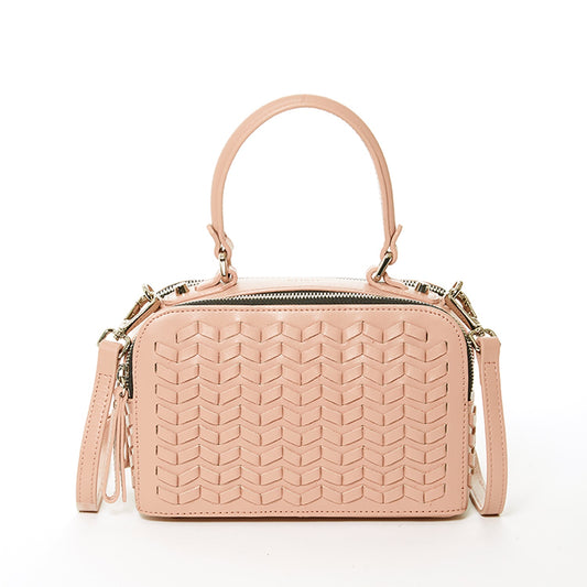 SUSU Woven Leather Crossbody Bag Pink Purse Women's Handbag