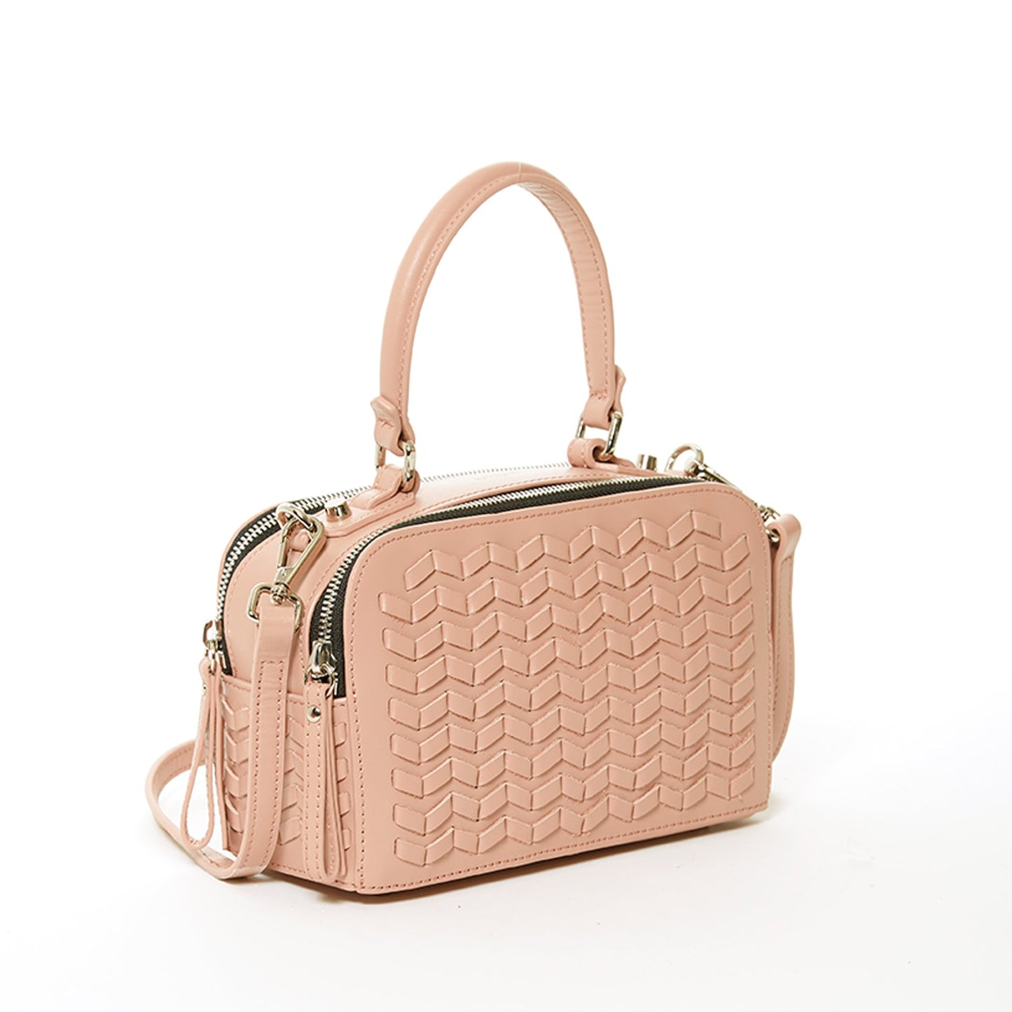 SUSU Woven Leather Crossbody Bag Pink Purse Women's Handbag