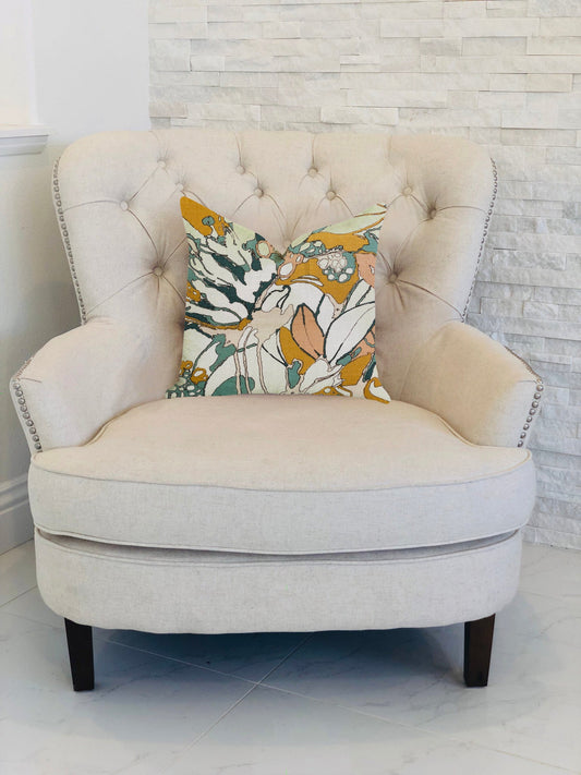 Camellia Floral Multi Color Luxury Throw Pillow