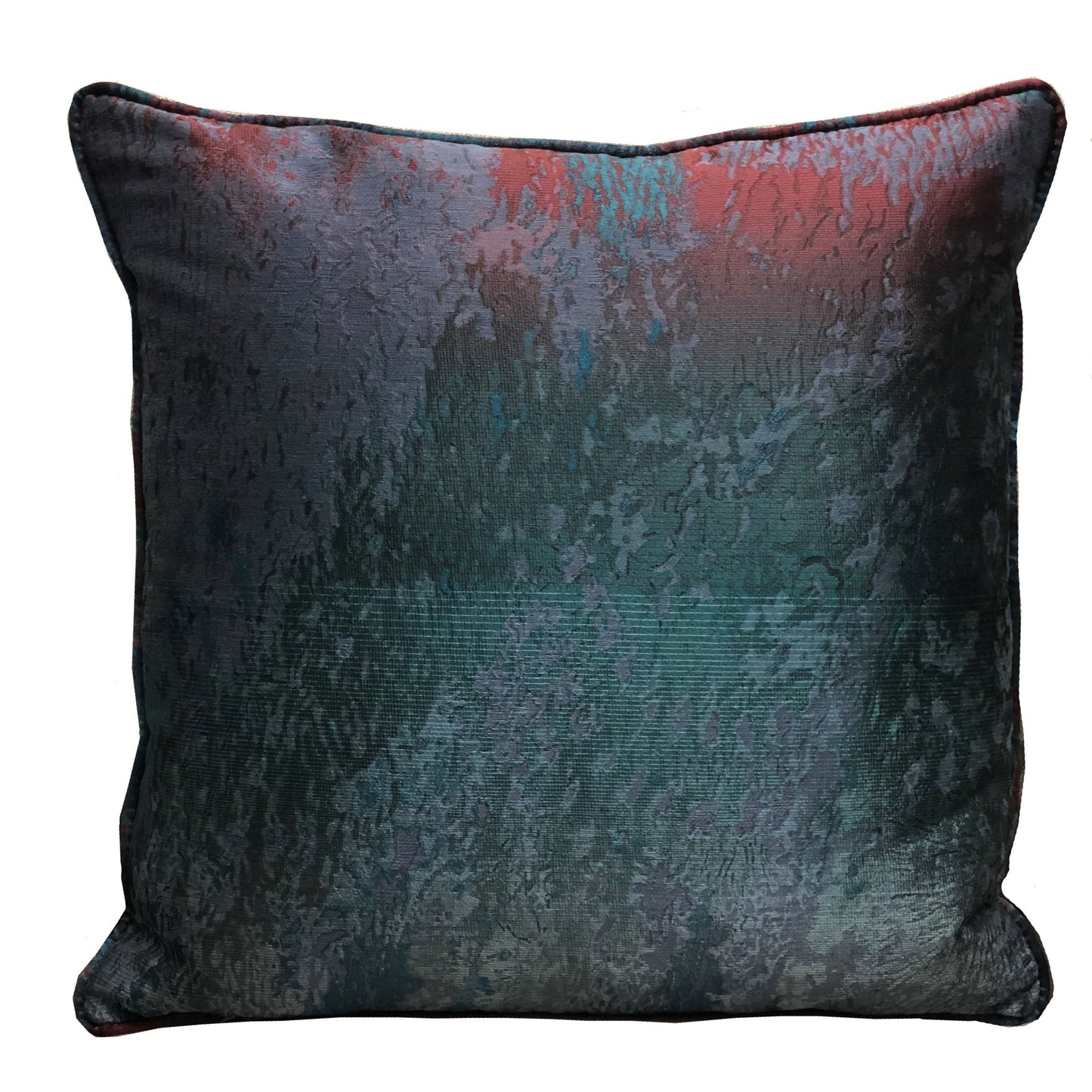 Bleu Velour Blue, Green, Red Luxury Throw Pillow