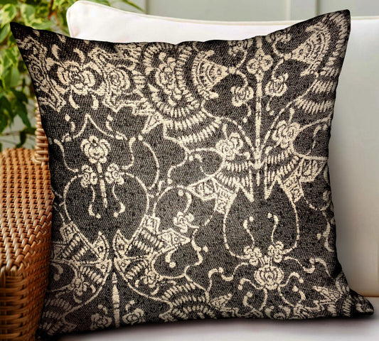 Adriel Bay Gray Black Chevron Luxury Outdoor/Indoor Throw Pillow