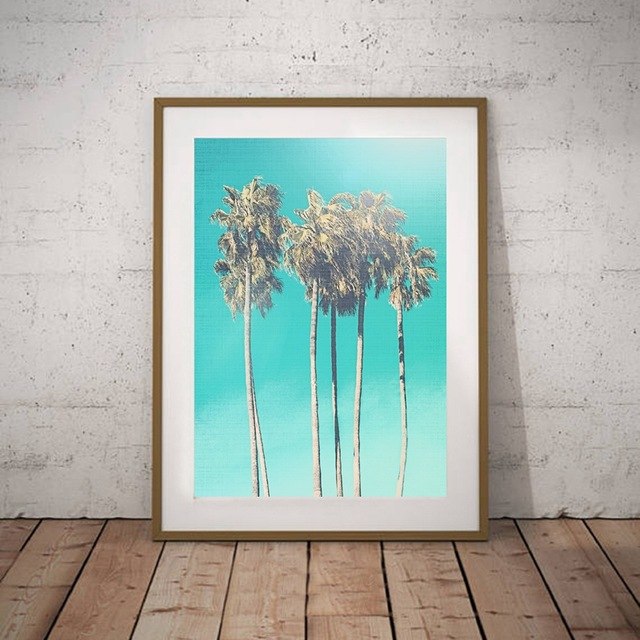 Palm Tree Decor Canvas Painting Blue Wall Art ,