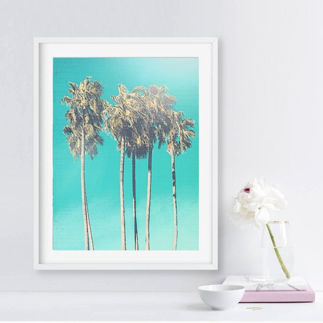 Palm Tree Decor Canvas Painting Blue Wall Art ,
