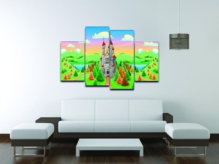 Panorama with medieval castle 4 Split Panel Canvas