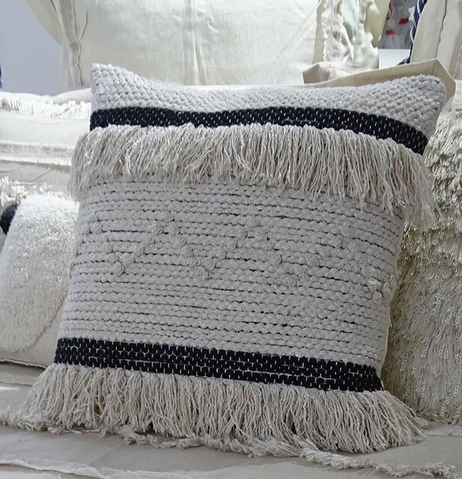 Throw Pillow Cover Black & Beige Stripes 20" X 20" with Insert