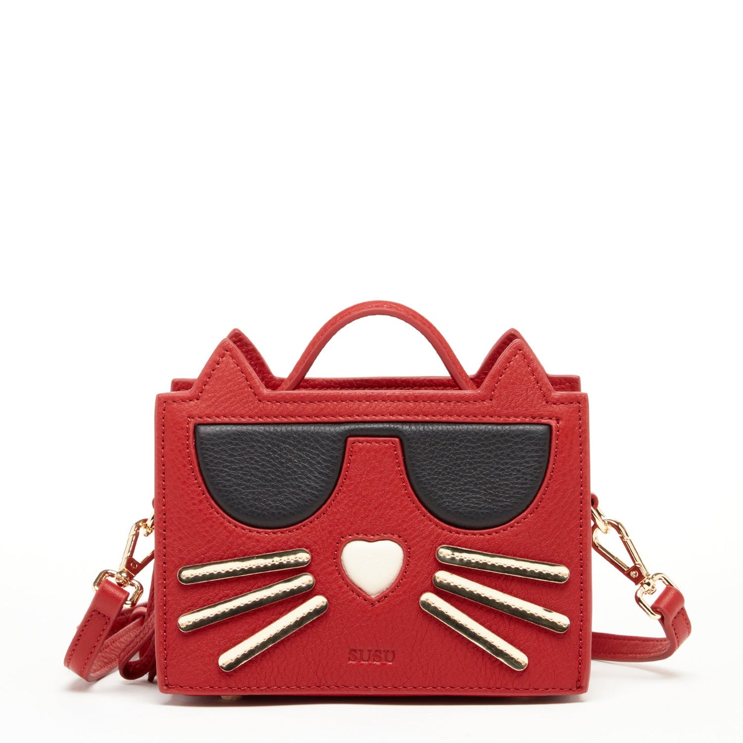 SUSU Leather Cat Bag Red Crossbody Purse Women's Handbag