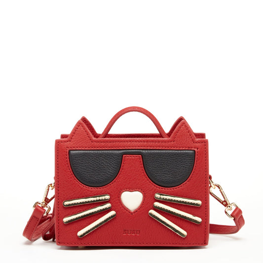 SUSU Leather Cat Bag Red Crossbody Purse Women's Handbag