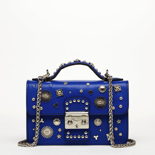 SUSU Studded Small Leather Crossbody Bag Cobalt Blue Purse  Women's