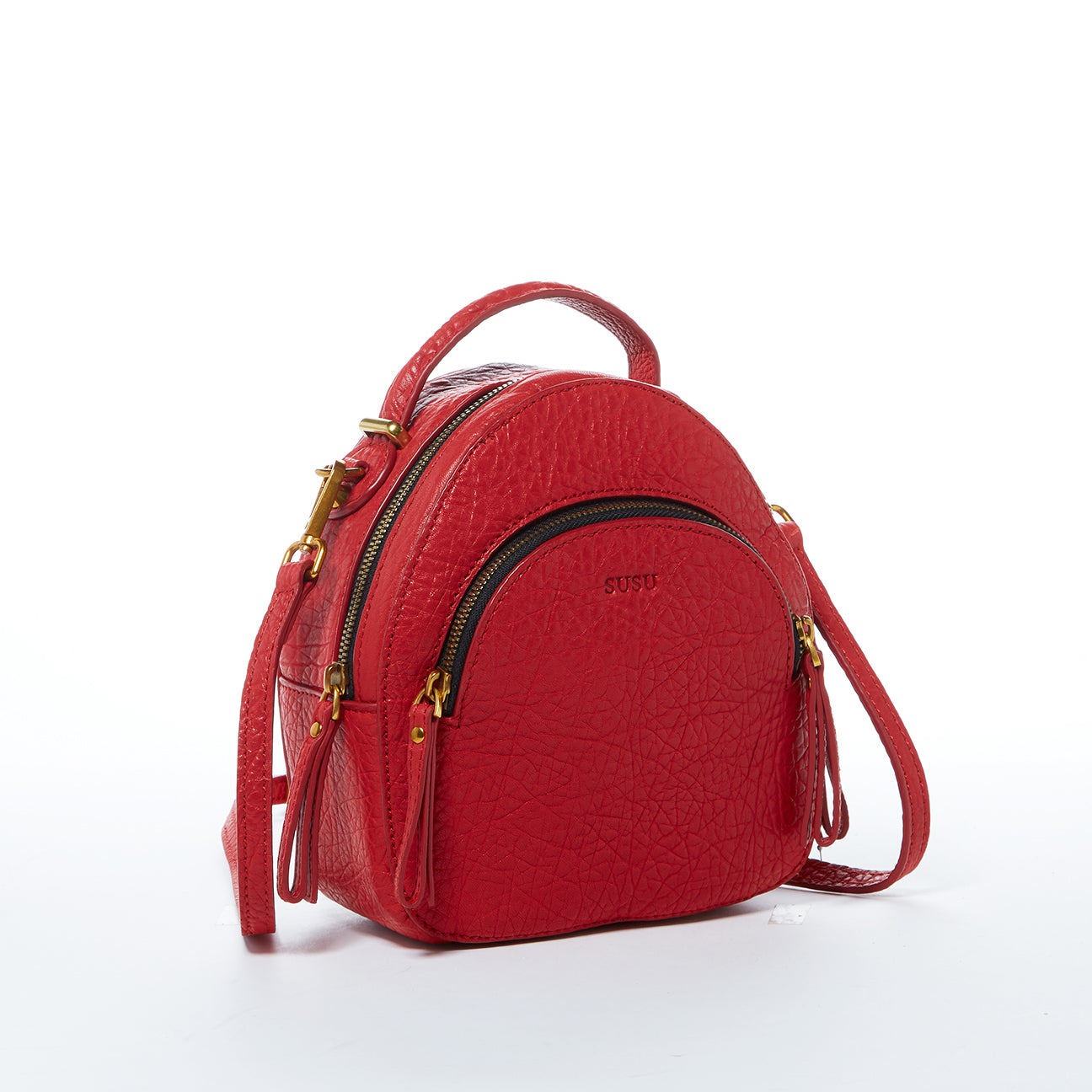 SUSU Small Red Leather Backpack Purse for Women Convertible Crossbody