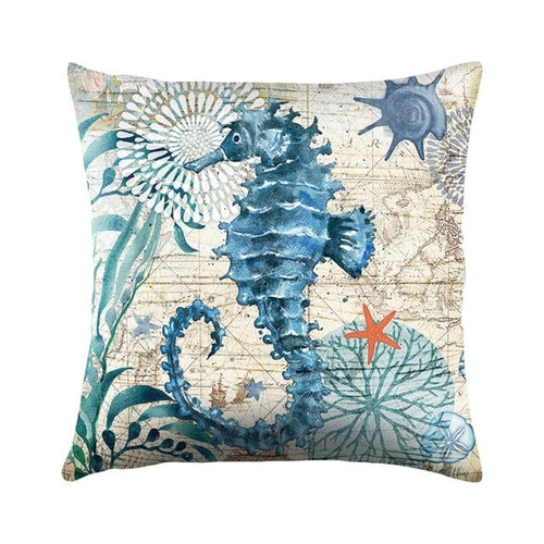 Sea Turtle Printed Cushion Cover Cotton Linen