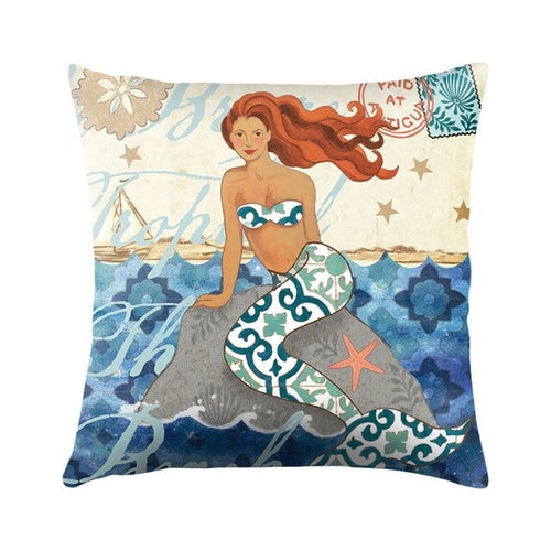 Sea Turtle Printed Cushion Cover Cotton Linen