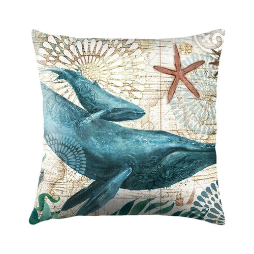 Sea Turtle Printed Cushion Cover Cotton Linen