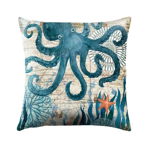 Sea Turtle Printed Cushion Cover Cotton Linen