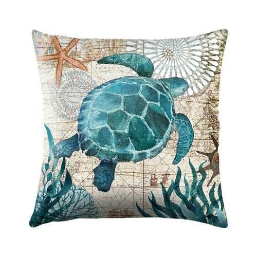 Sea Turtle Printed Cushion Cover Cotton Linen