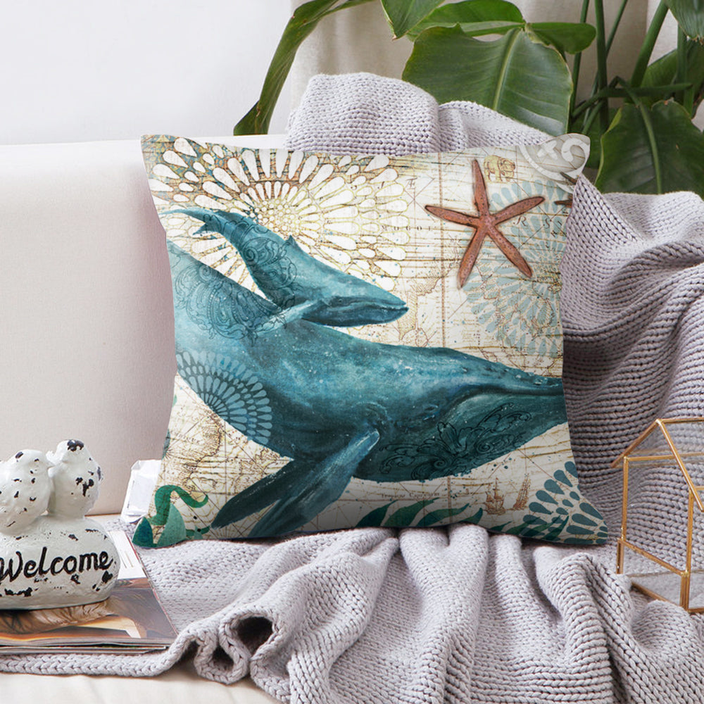 Sea Turtle Printed Cushion Cover Cotton Linen