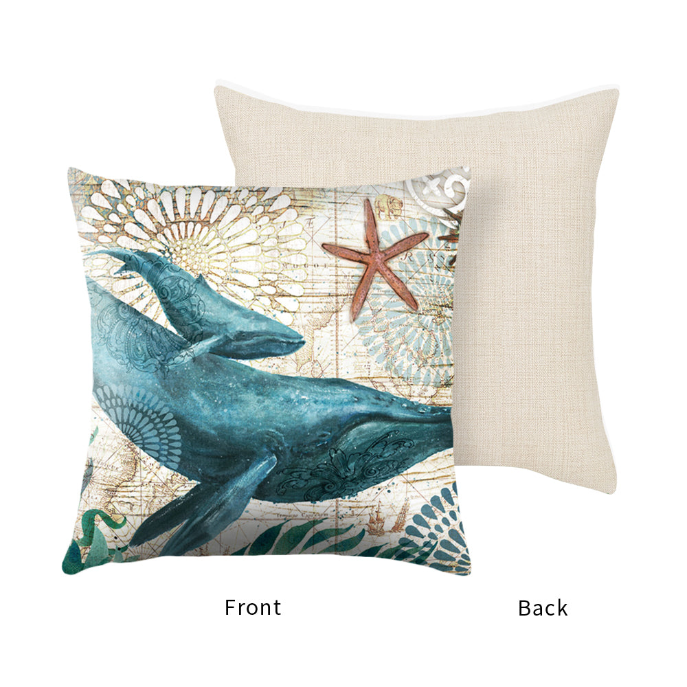 Sea Turtle Printed Cushion Cover Cotton Linen