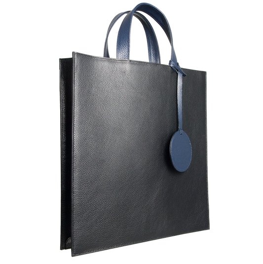 Pebbled Leather Briefcase Tote Bag Black