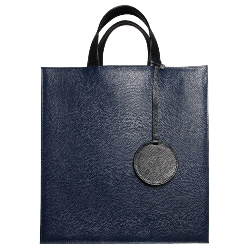 Pebbled Leather Briefcase Tote Bag Navy