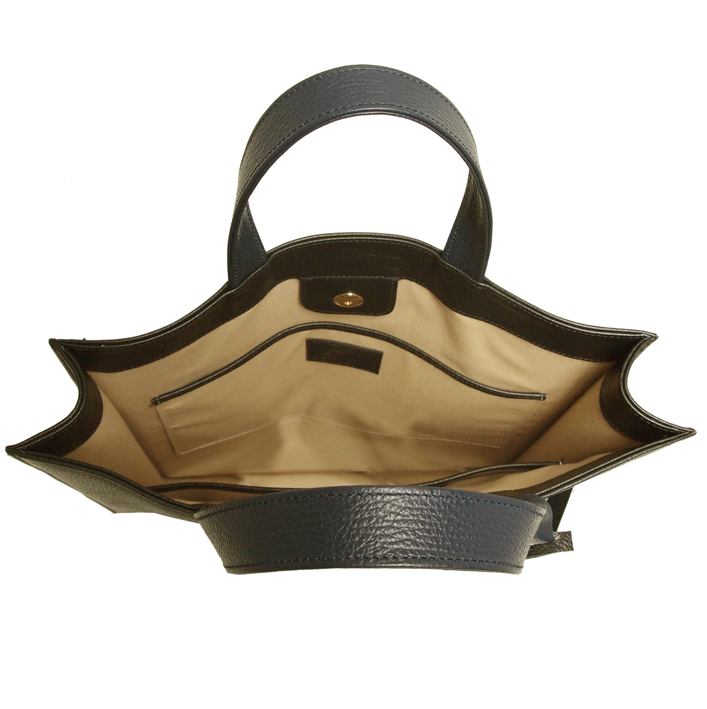 Pebbled Leather Briefcase Tote Bag Navy