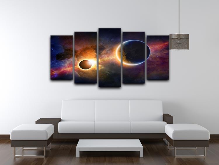 Solar Eclipse Nebula and Stars 5 Split Panel Canvas
