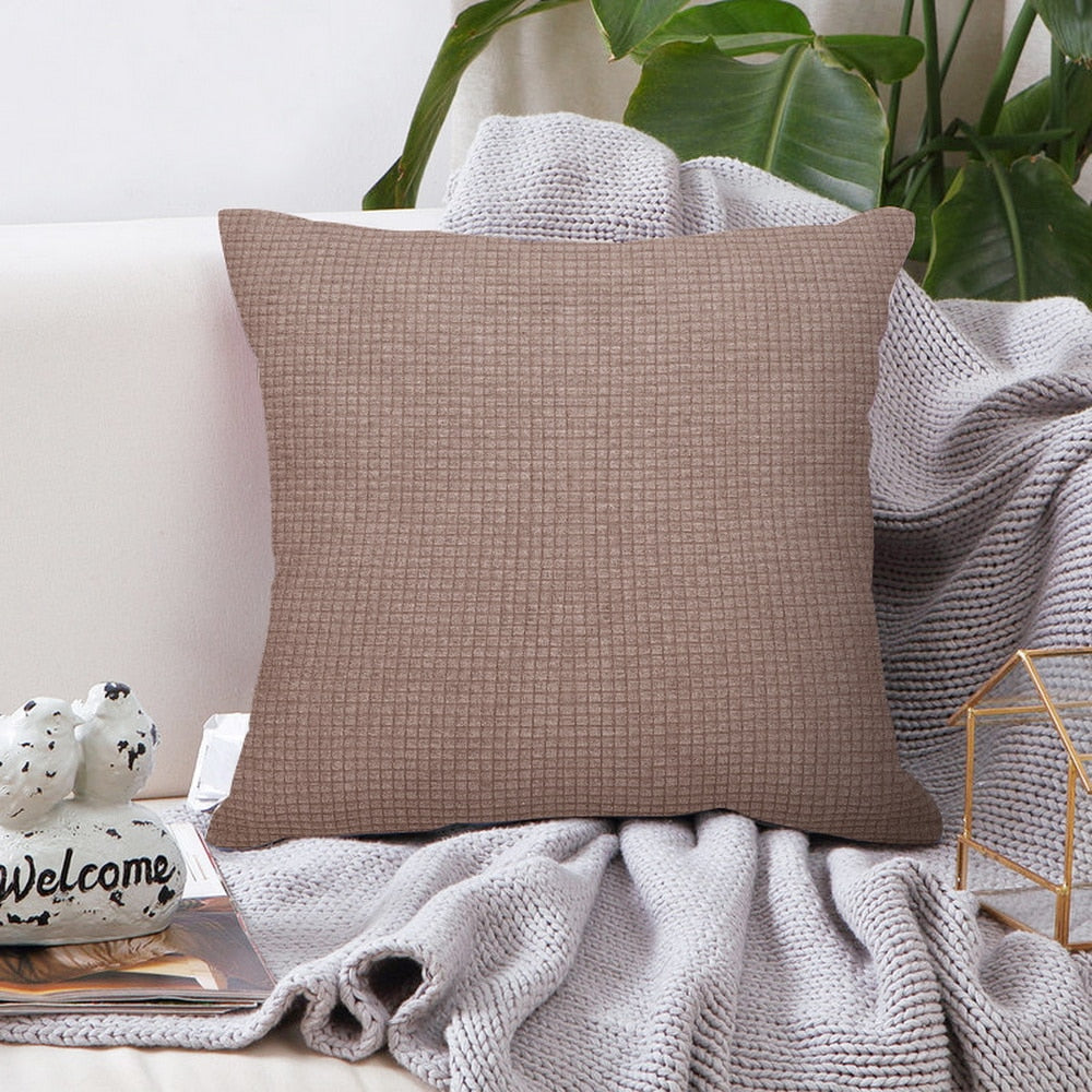 Solid Color Cushion Cover Waterproof Plaid Printed