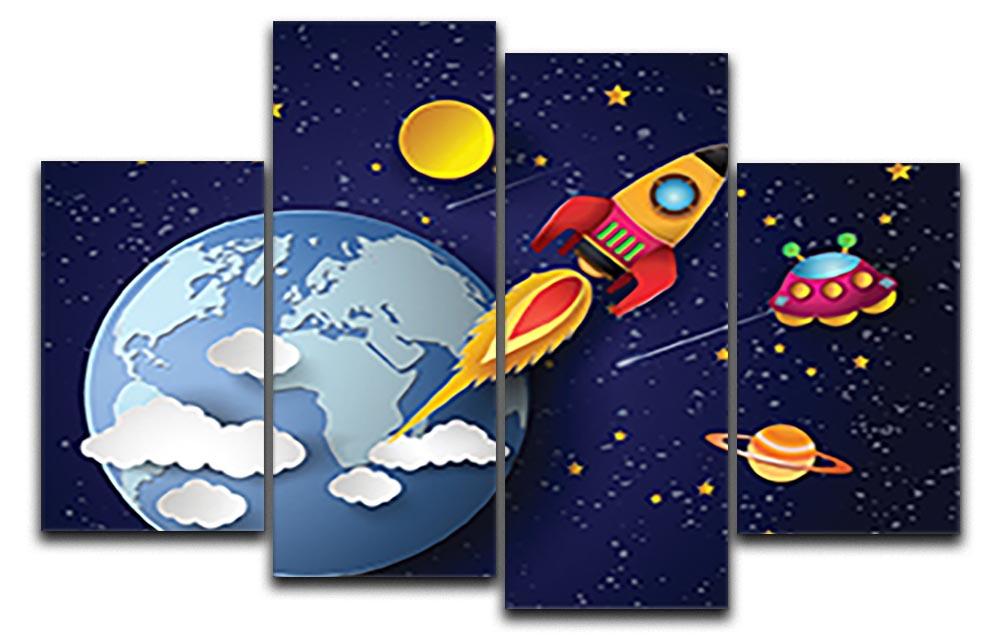 Space rocket launch and galaxy 4 Split Panel Canvas