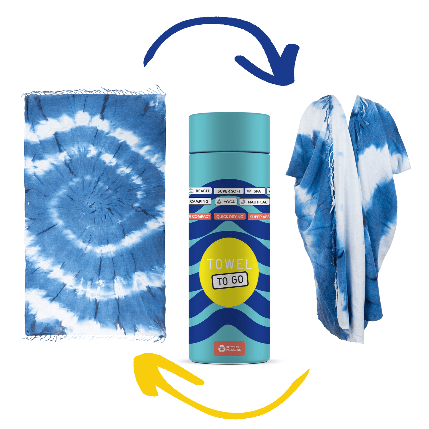 Tie Dye Convertible Towel Kimono with Recycled Gift Box, Blue, White