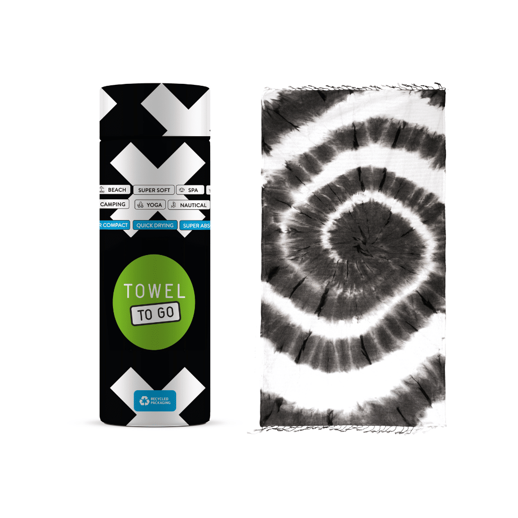 Tie Dye Beach Towel Solar with Recycled Gift Box, Black, White