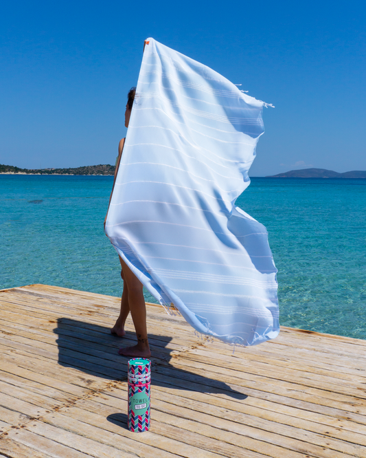 Ipanema Hammam Towel with Recycled Gift Box, Ligth Blue