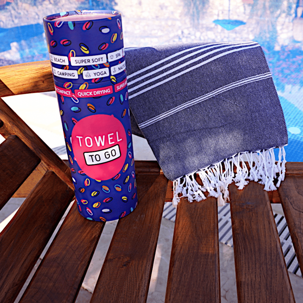 Ipanema Hammam Towel with Recycled Gift Box, Dark Blue