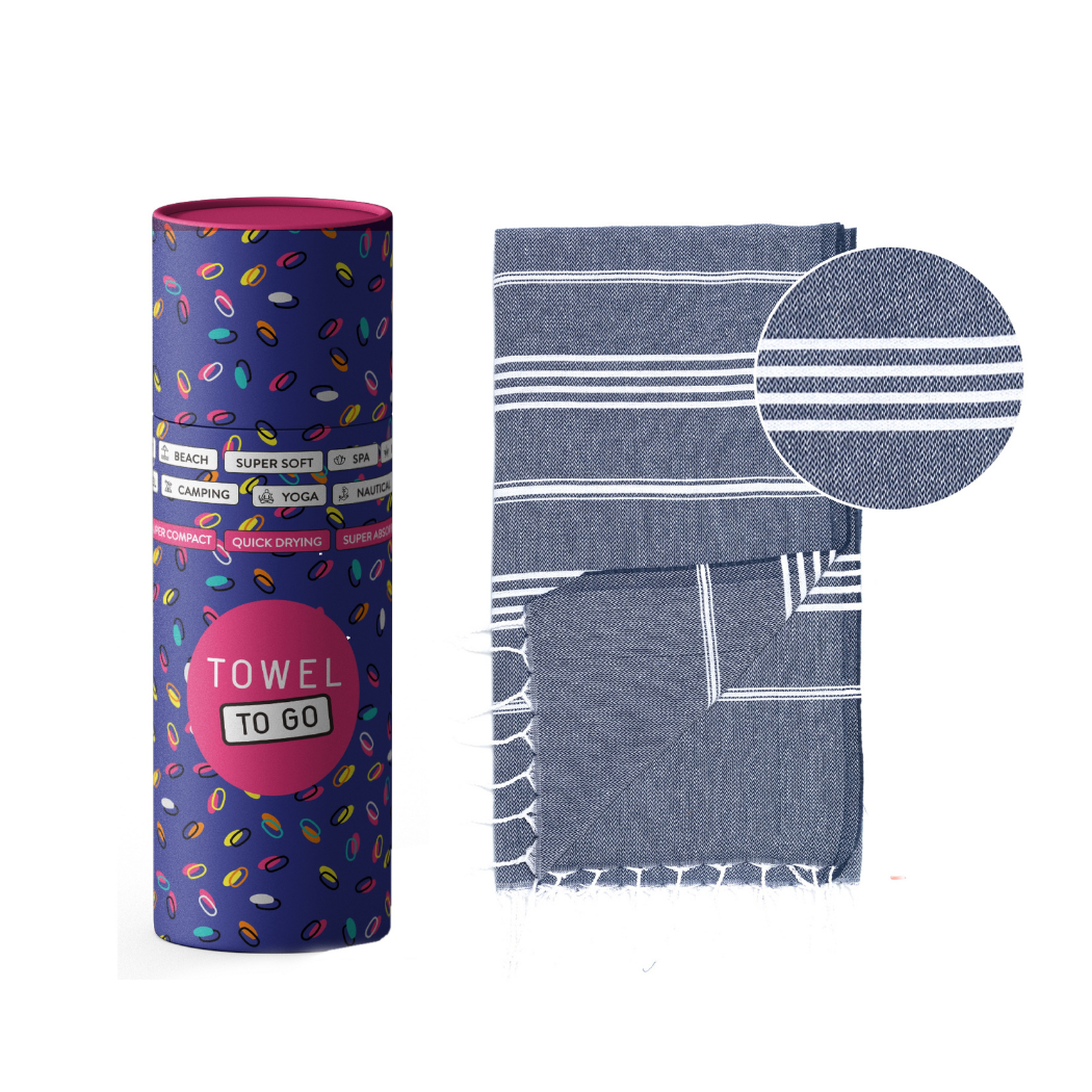 Ipanema Hammam Towel with Recycled Gift Box, Dark Blue