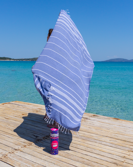 Ipanema Hammam Towel with Recycled Gift Box, Dark Blue