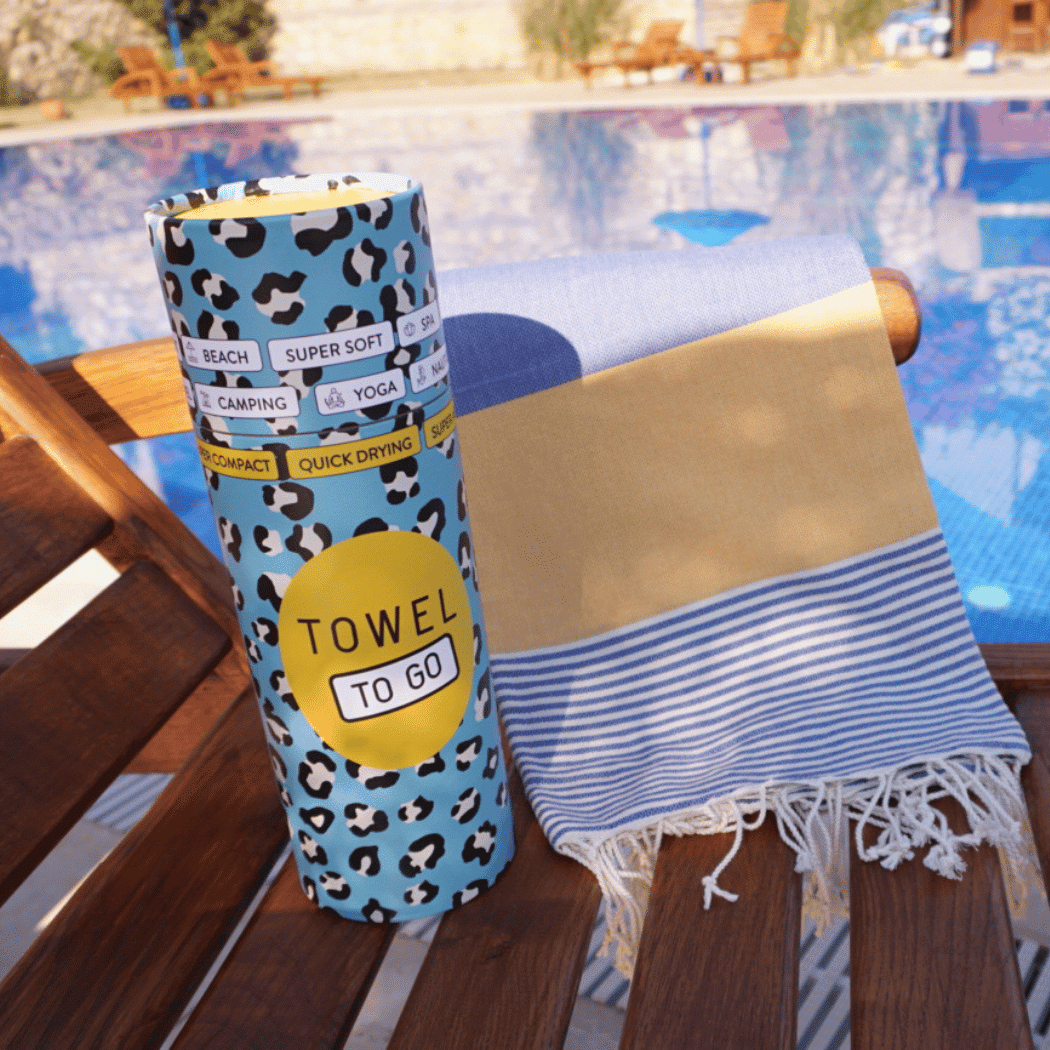 Palermo Beach Towel with Recycled Gift Box, Blue, Yellow