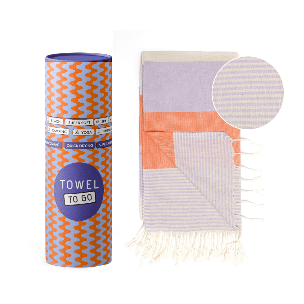 Palermo Beach Towel with Recycled Gift Box, Orange, Purple