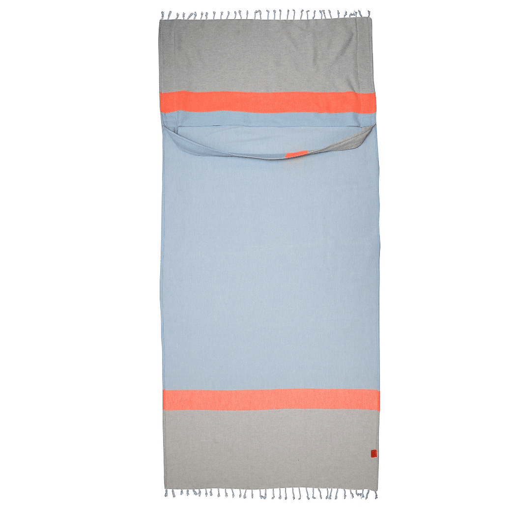 Neon Two-in-One Beach Towel and Bag, Blue, Grey, Recycled Cotton, with