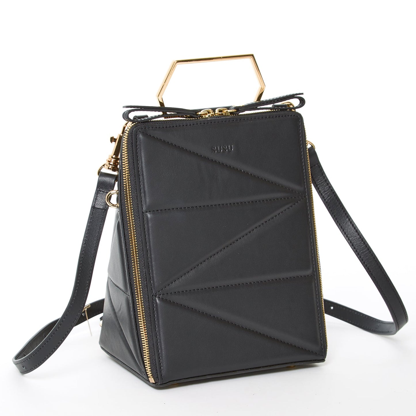 SUSU Black Leather Backpack Purse for Women Unique Convertible