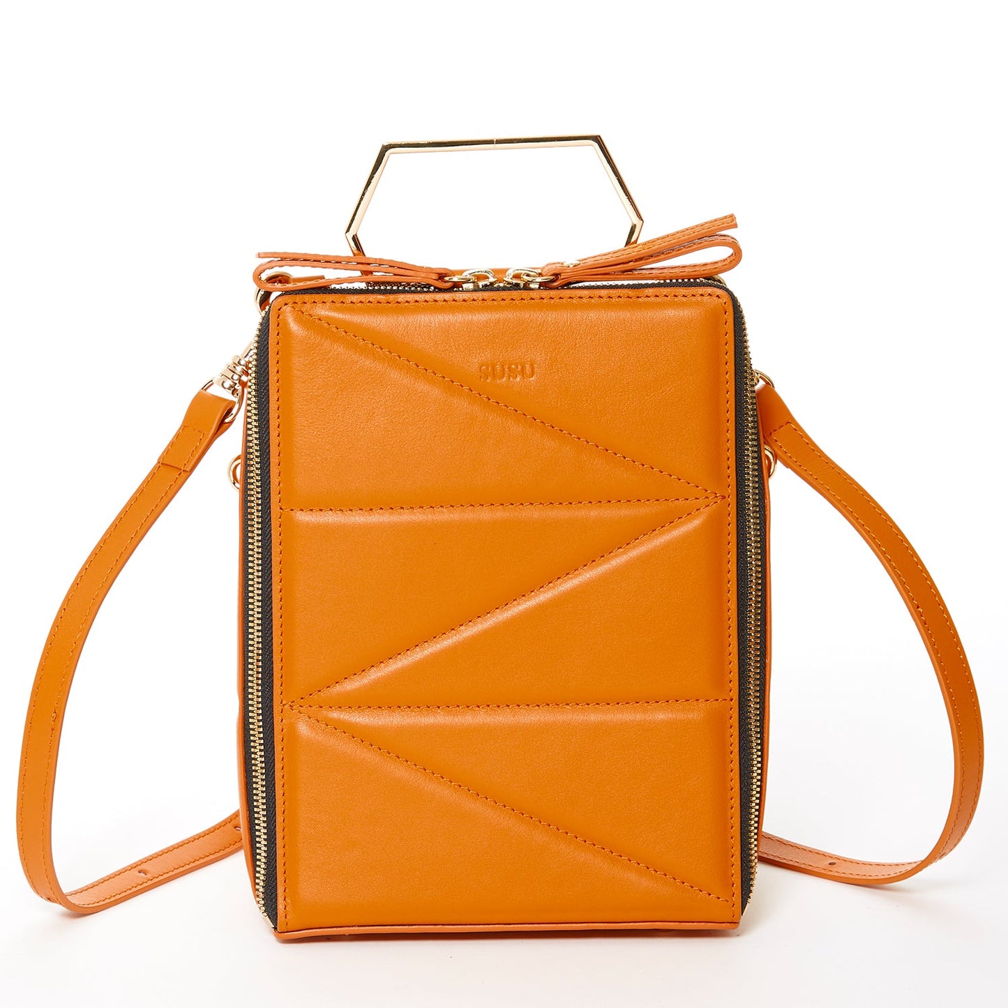 SUSU Leather Backpack for Women Orange Purse Unique Convertible
