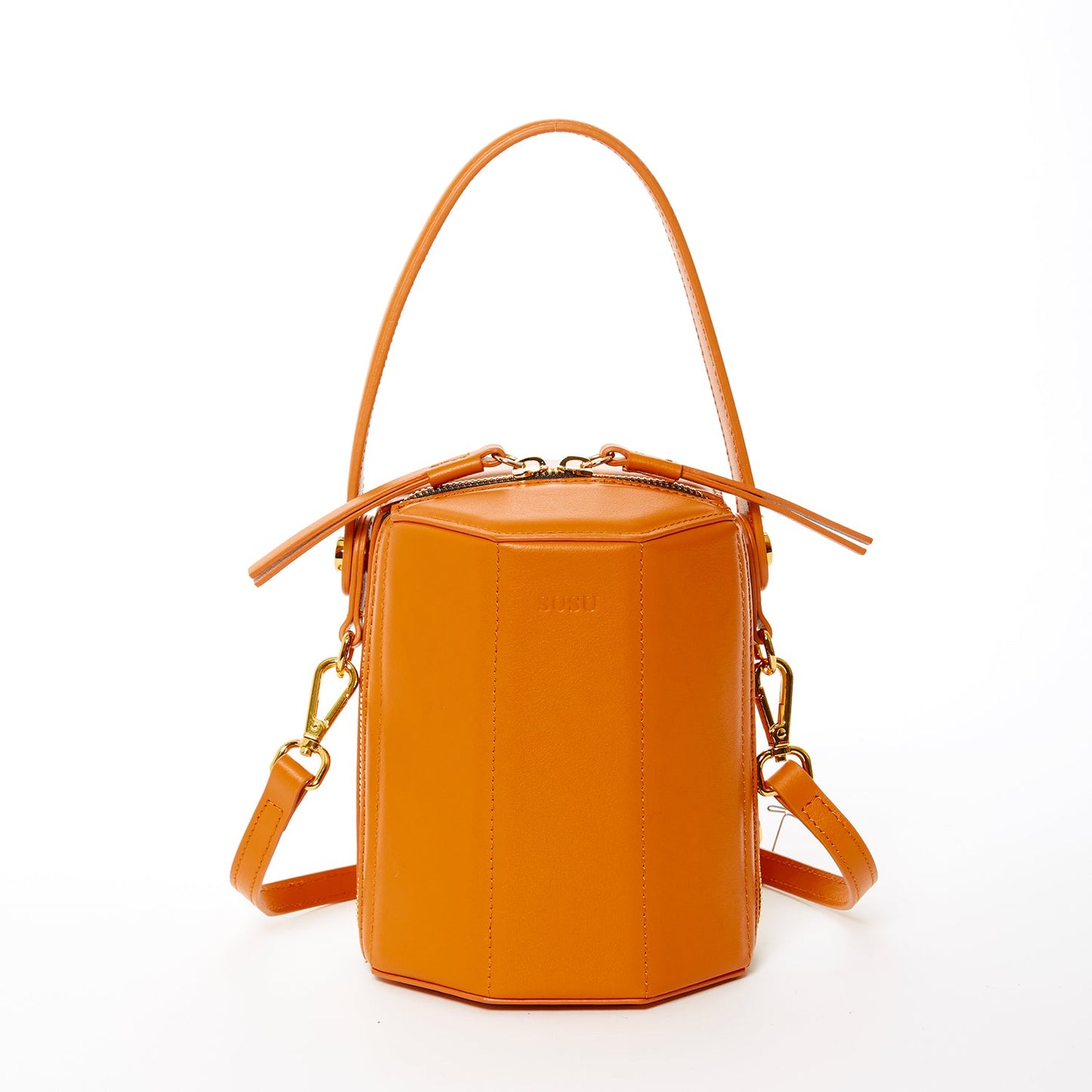 SUSU Leather Bucket Bag  Small Crossbody Orange Purse Women's Handbag