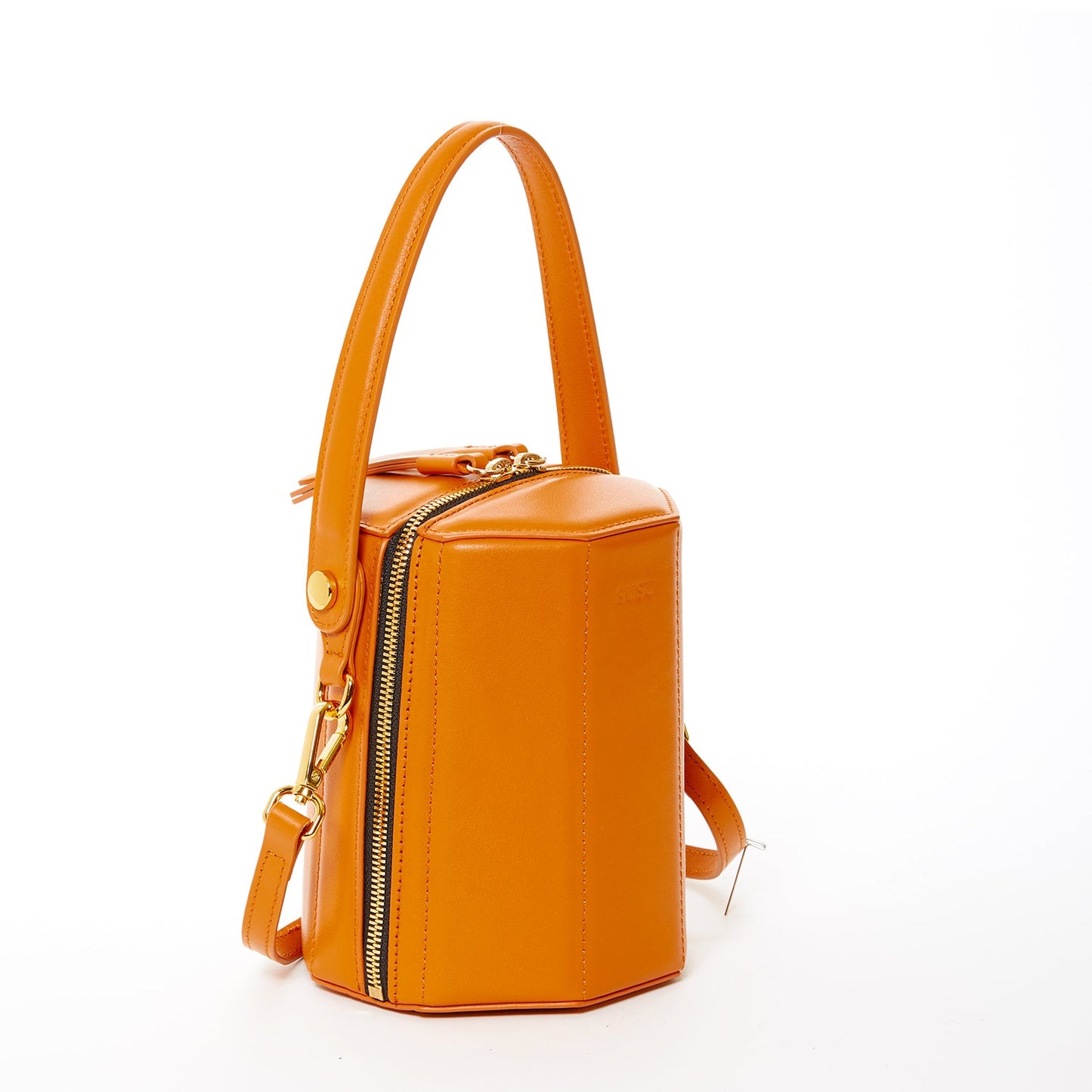 SUSU Leather Bucket Bag  Small Crossbody Orange Purse Women's Handbag