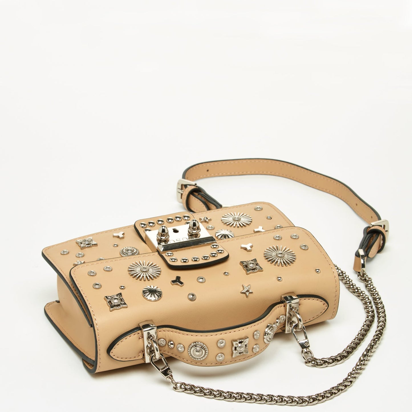 SUSU Small Leather Crossbody Bag Studded Dark Beige Tan Purse  Women's