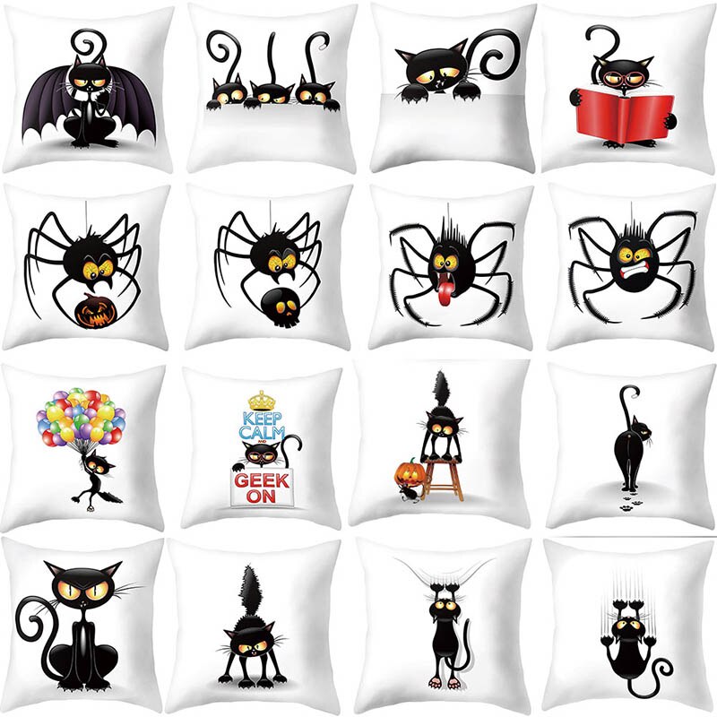 Trick Or Treat/Cat Spider Print Cushion Cover