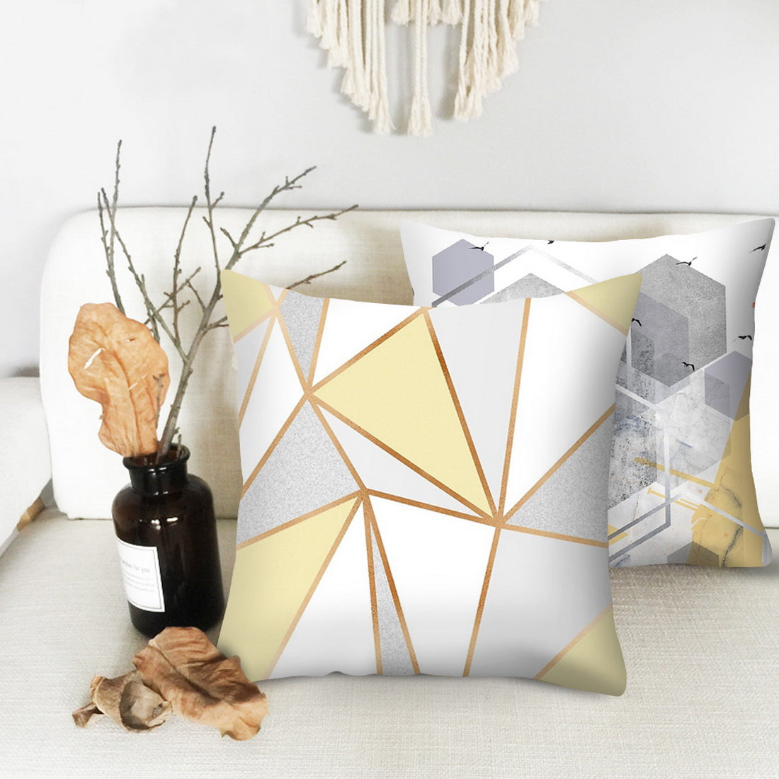 Urijk Yellow Geometric Printed Throw Pillow Case