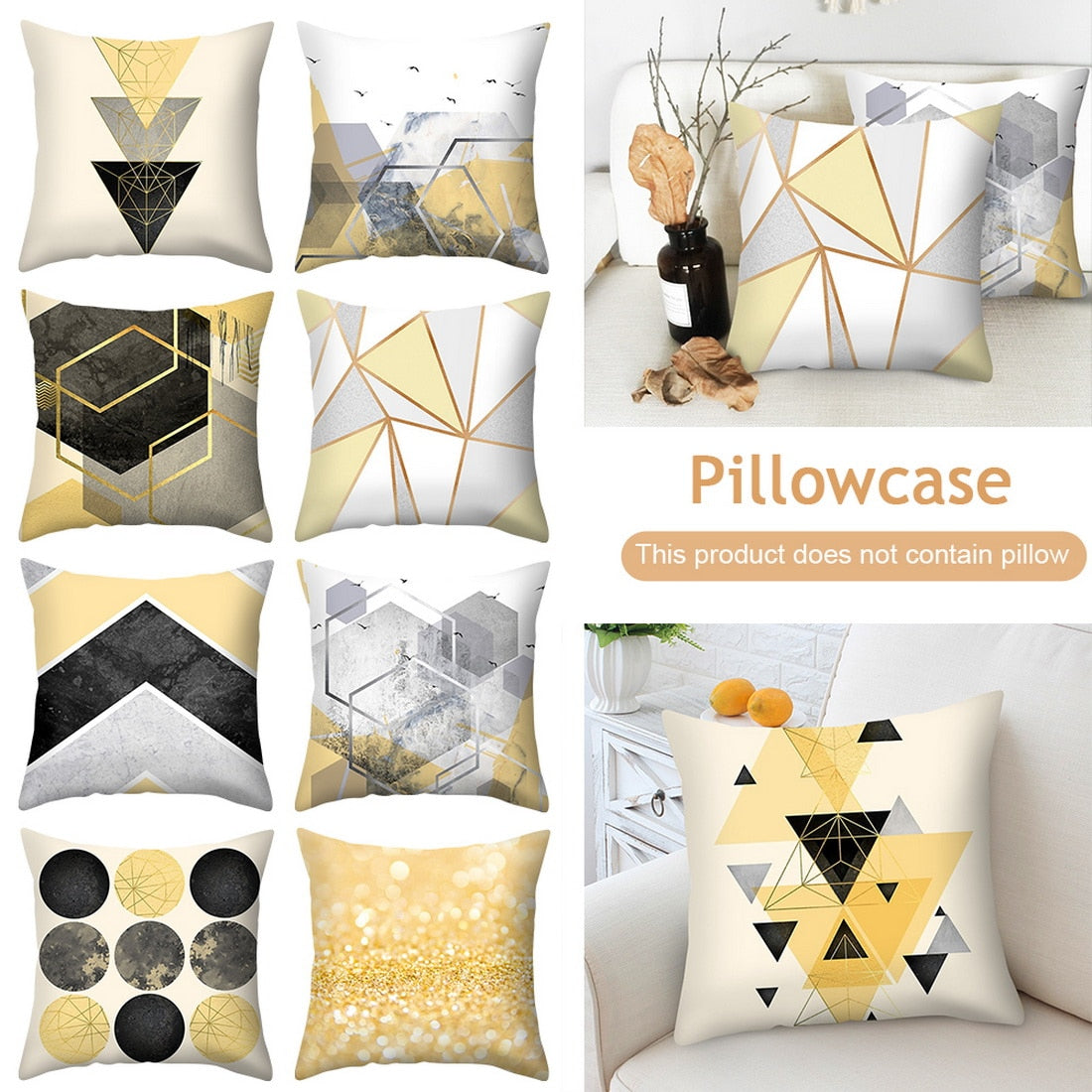 Urijk Yellow Geometric Printed Throw Pillow Case