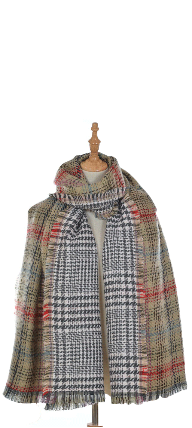 Beige Tartan Pattern Blanket Scarf