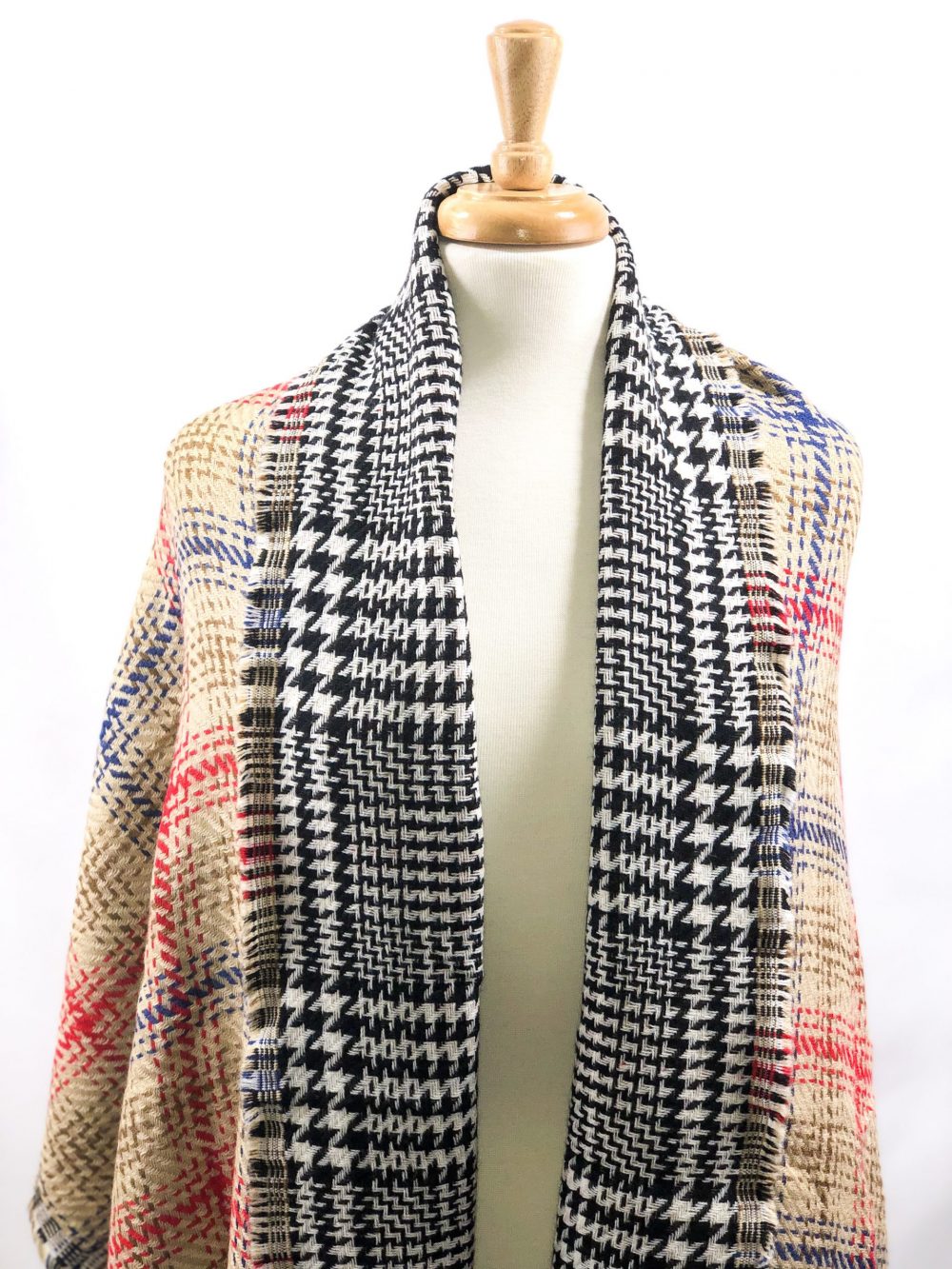 Beige Tartan Pattern Blanket Scarf