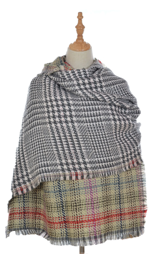 Beige Tartan Pattern Blanket Scarf